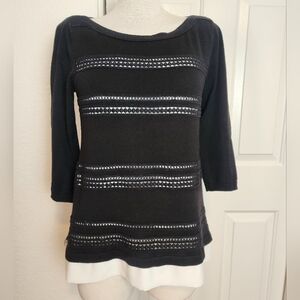 WHBM Black Embroidered Knit Quarter Sleeve Women's Sweater Size S